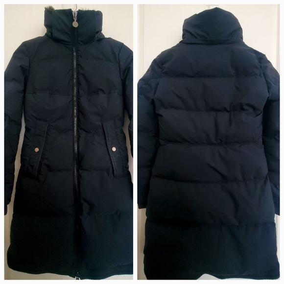 DUNO 100% down Italian design jacket puffer removable hood fur pockets size 40 - Picture 3 of 9